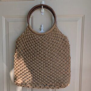 Trina Turk woven jute purse with wooden handles